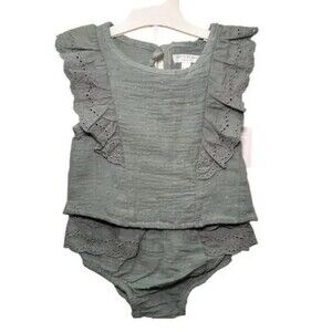 NEW Choose Sz Baby Girls Green Ruffled Eyelet Shirt & Bloomers 2 Pc Set GRAYSON